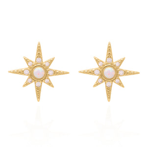Serin Star Opal Stud Earrings | 18K Gold Plated