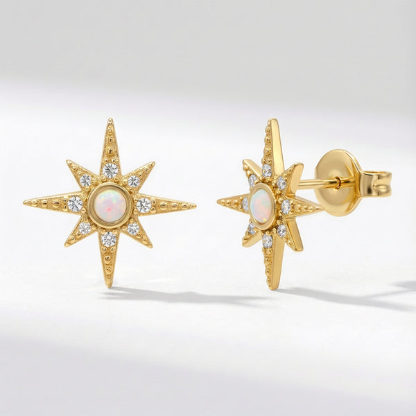 Serin Star Opal Stud Earrings | 18K Gold Plated