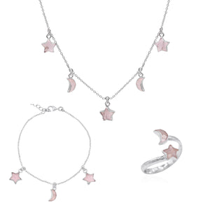 Rose Quartz Star & Moon Gift Set | 925 Sterling Silver