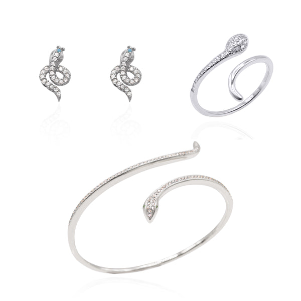 Snake Charm Bangle Gift Set | Stud Earrings, Ring & Bangle | 925 Sterling Silver