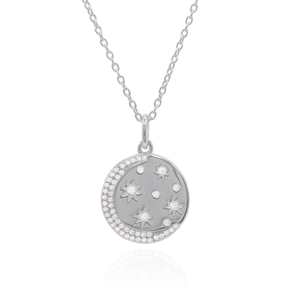 Sophia Starburst Moon Pendant Necklace | 925 Sterling Silver
