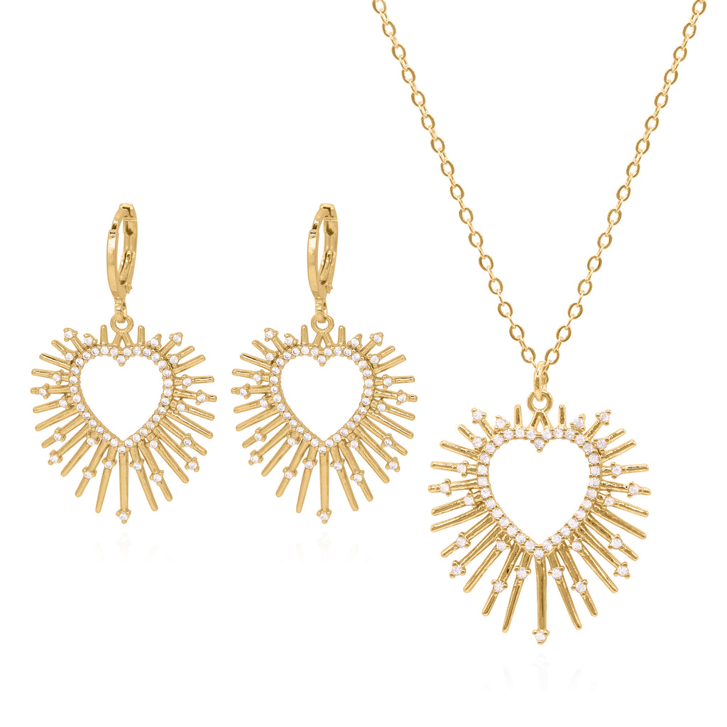 Starburst Heart Gift Set Earrings & Necklace 18K Plated