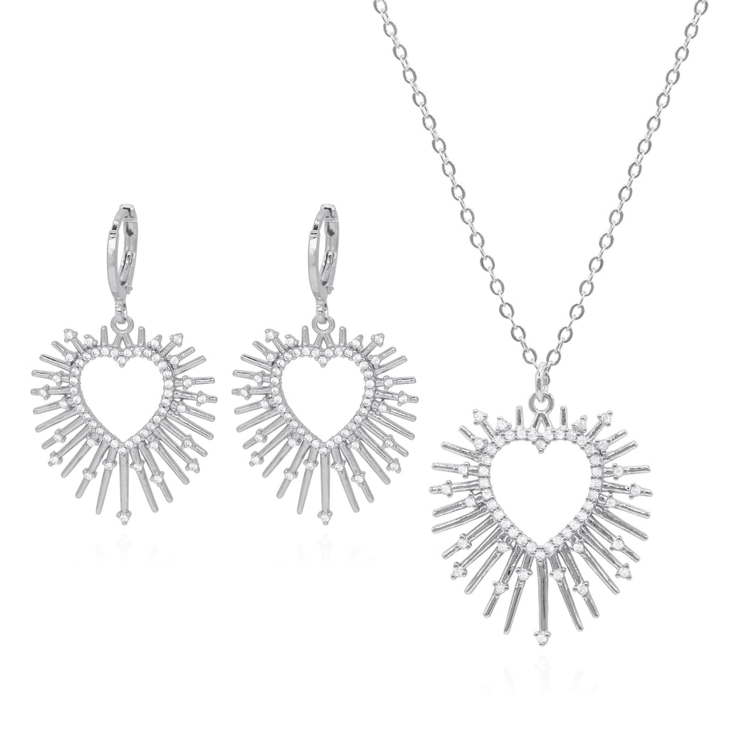 Starburst Heart Gift Set Earrings & Necklace 925 Sterling