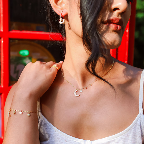 Ariya Moon & Star Charm Necklace | 18k Gold Plated