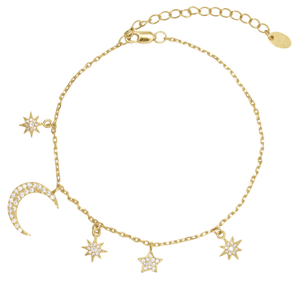 Vega Moon & Star Charm Bracelet | 18k Gold Plated