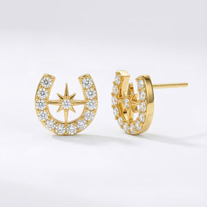 Zada Horseshoe Star Stud Earrings | 18K Gold Plated