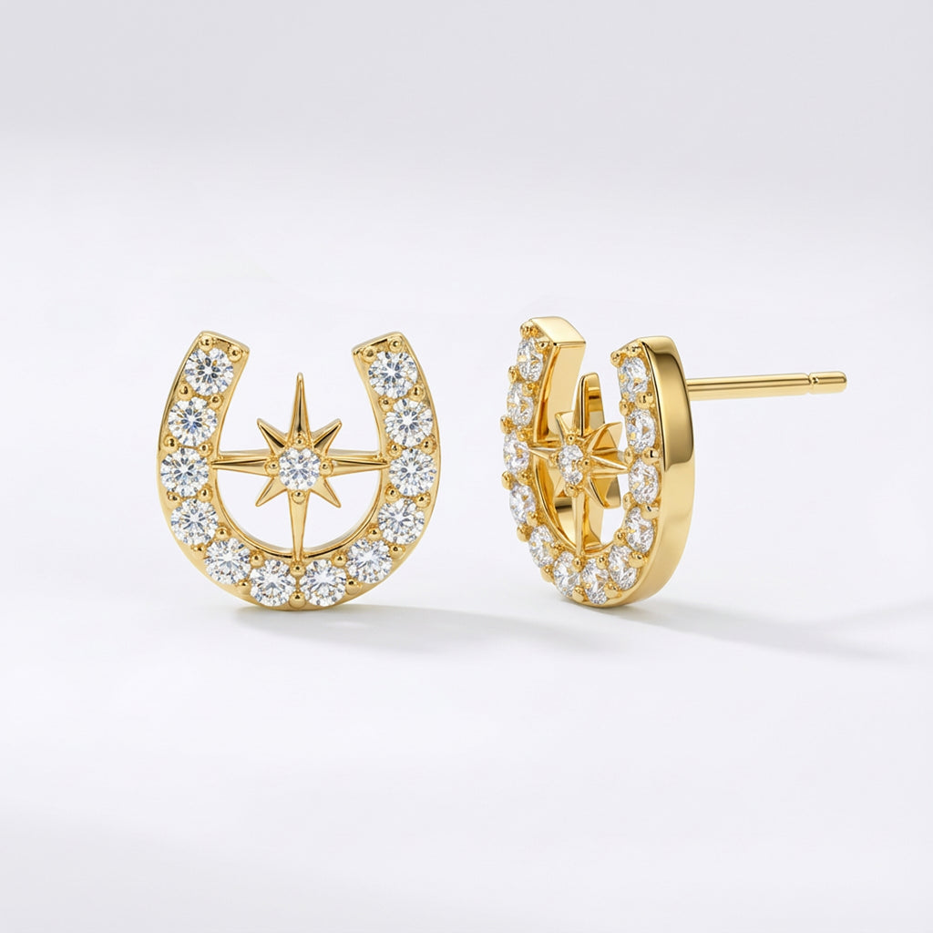 Zada Horseshoe Star Stud Earrings 18K Plated