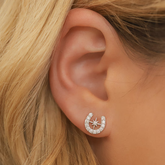 Zada Horseshoe Star Stud Earrings | 925 Sterling Silver