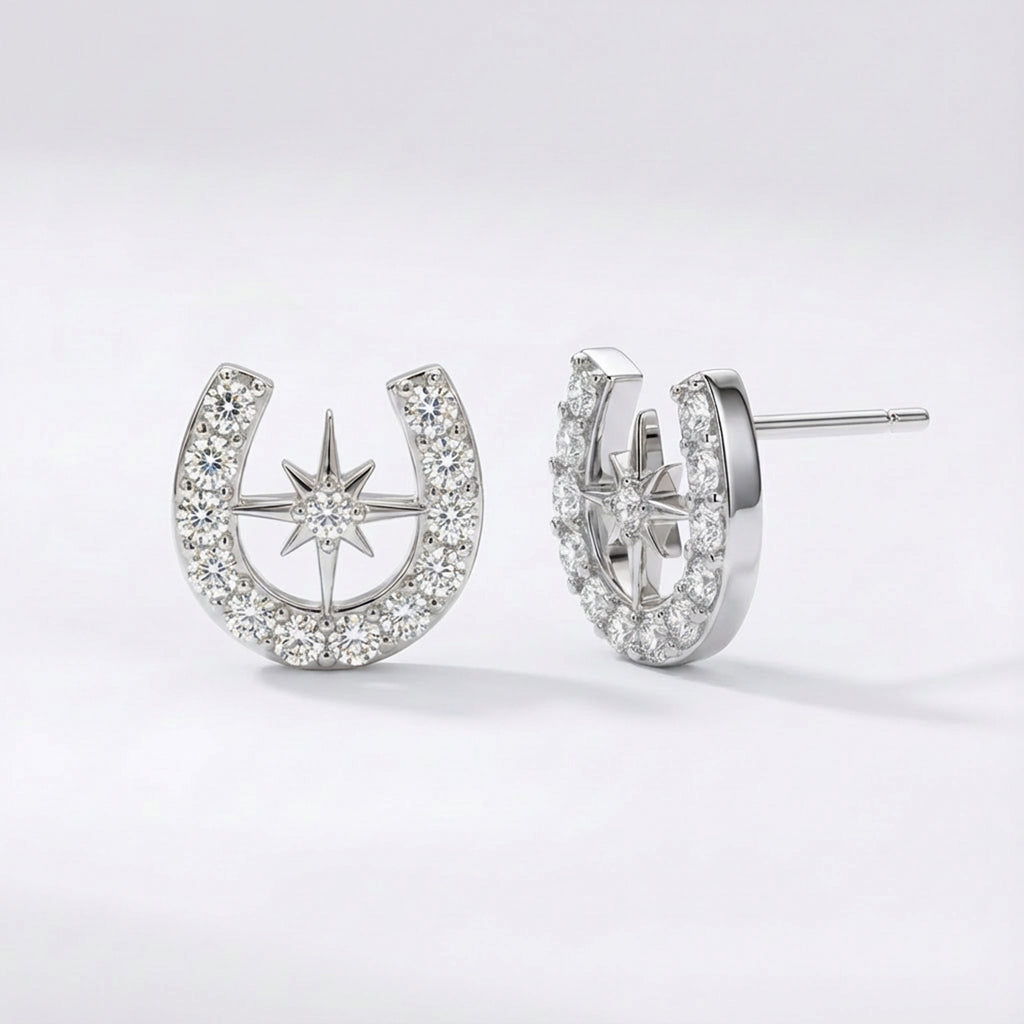 Zada Horseshoe Star Stud Earrings