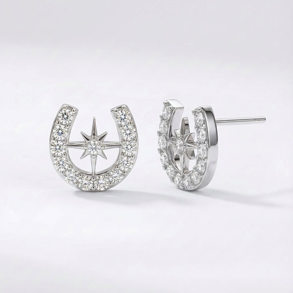Zada Horseshoe Star Stud Earrings | 925 Sterling Silver