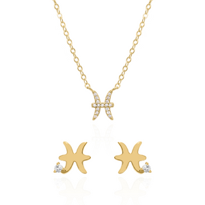 Zodiac Symbol Gift Set | Stud Earrings & Necklace | 18K Gold Plated