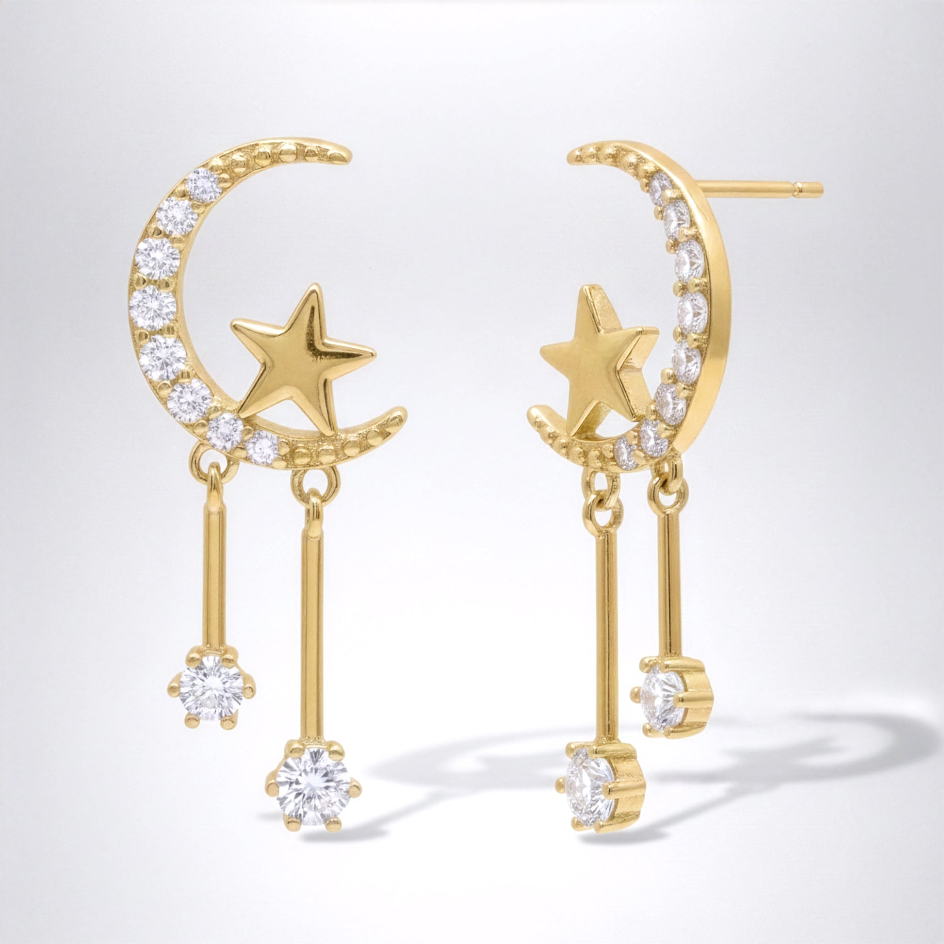 Zoe Moon & Star Drop Earrings | 18k Gold Plated