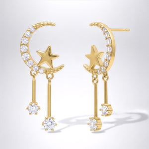 Zoe Moon & Star Drop Earrings | 18k Gold Plated
