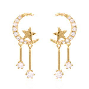 Zoe Moon & Star Drop Earrings | 18k Gold Plated