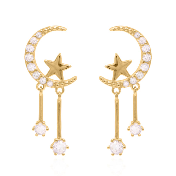 Zoe Moon & Star Drop Earrings | 18k Gold Plated