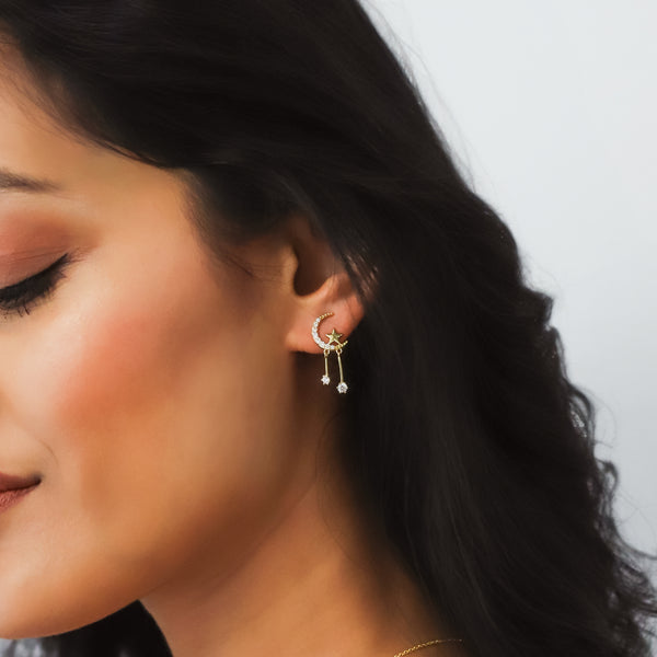 Zoe Moon & Star Drop Earrings | 18k Gold Plated