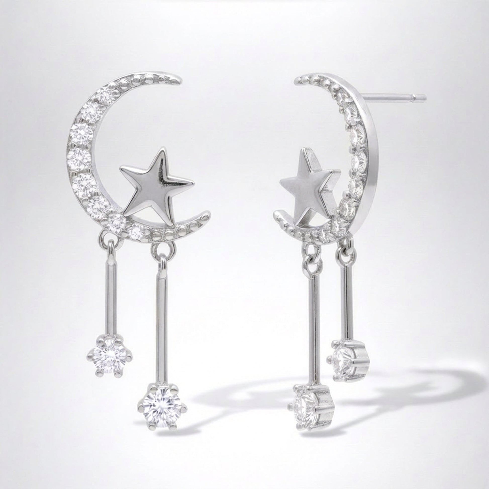 Zoe Moon & Star Drop Earrings | 925 Sterling Silver
