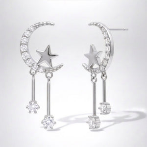 Zoe Moon & Star Drop Earrings | 925 Sterling Silver