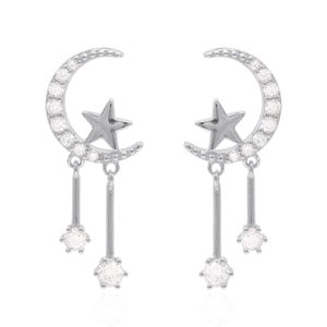 Zoe Moon & Star Drop Earrings | 925 Sterling Silver