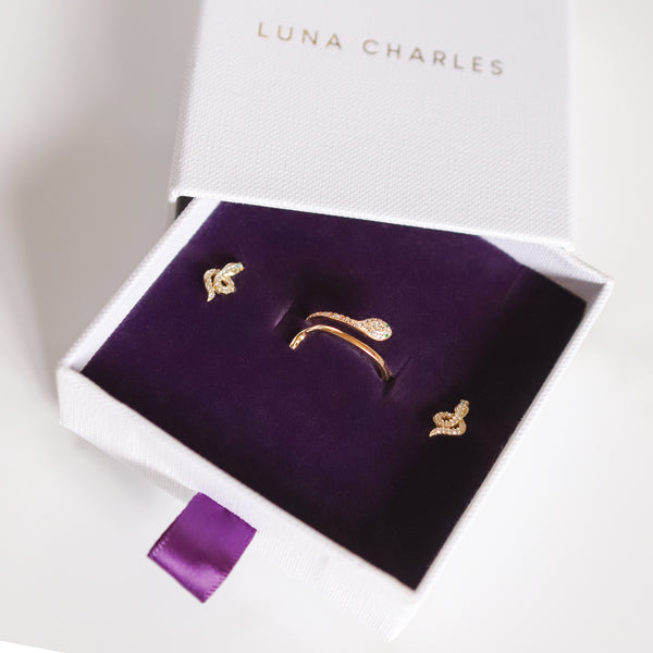 Snake Charm Gift Set | Stud Earrings & Ring | 18k Gold Plated