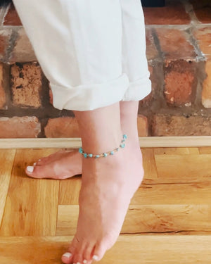 Ula Crystal Stone Anklet - Turquoise | 18K Gold Plated