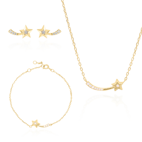 Shooting Star Gift Set | Necklace Earrings & Bracelet | 18k Gold Plated
