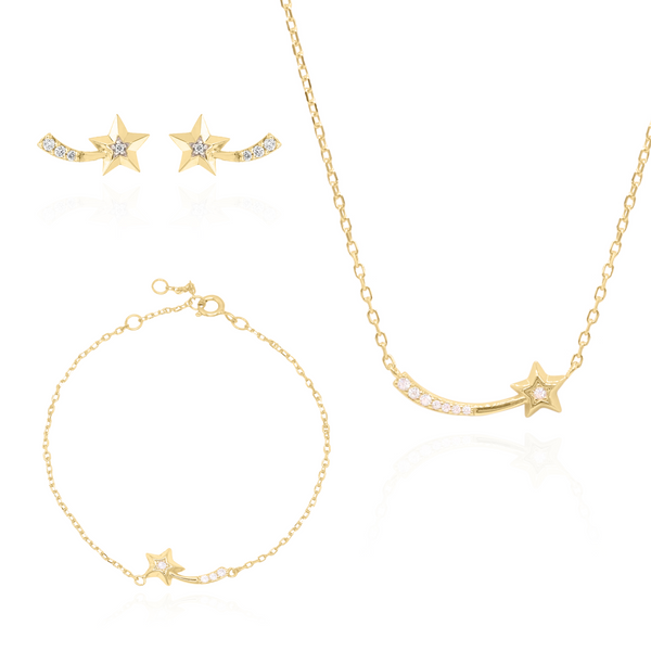 Shooting Star Gift Set Necklace Earrings Bracelet 18k Gold