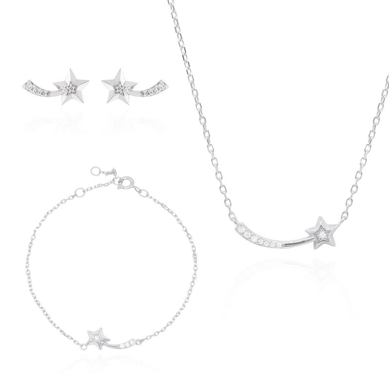 Shooting Star Gift Set | Necklace Earrings & Bracelet | 925 Sterling Silver