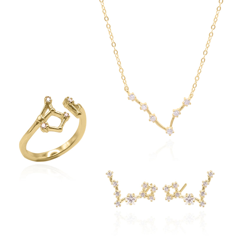 Constellation Star Sign Gift Set | Earrings, Necklace & Ring | 18K Gold Plated