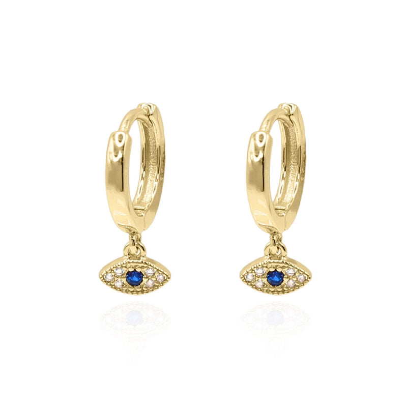 Ahu Evil Eye Huggie Hoop Earrings | 18K Gold Plated - Luna Charles | charm, Earrings, evil eye, gold, hoops, huggie, Jewellery | 