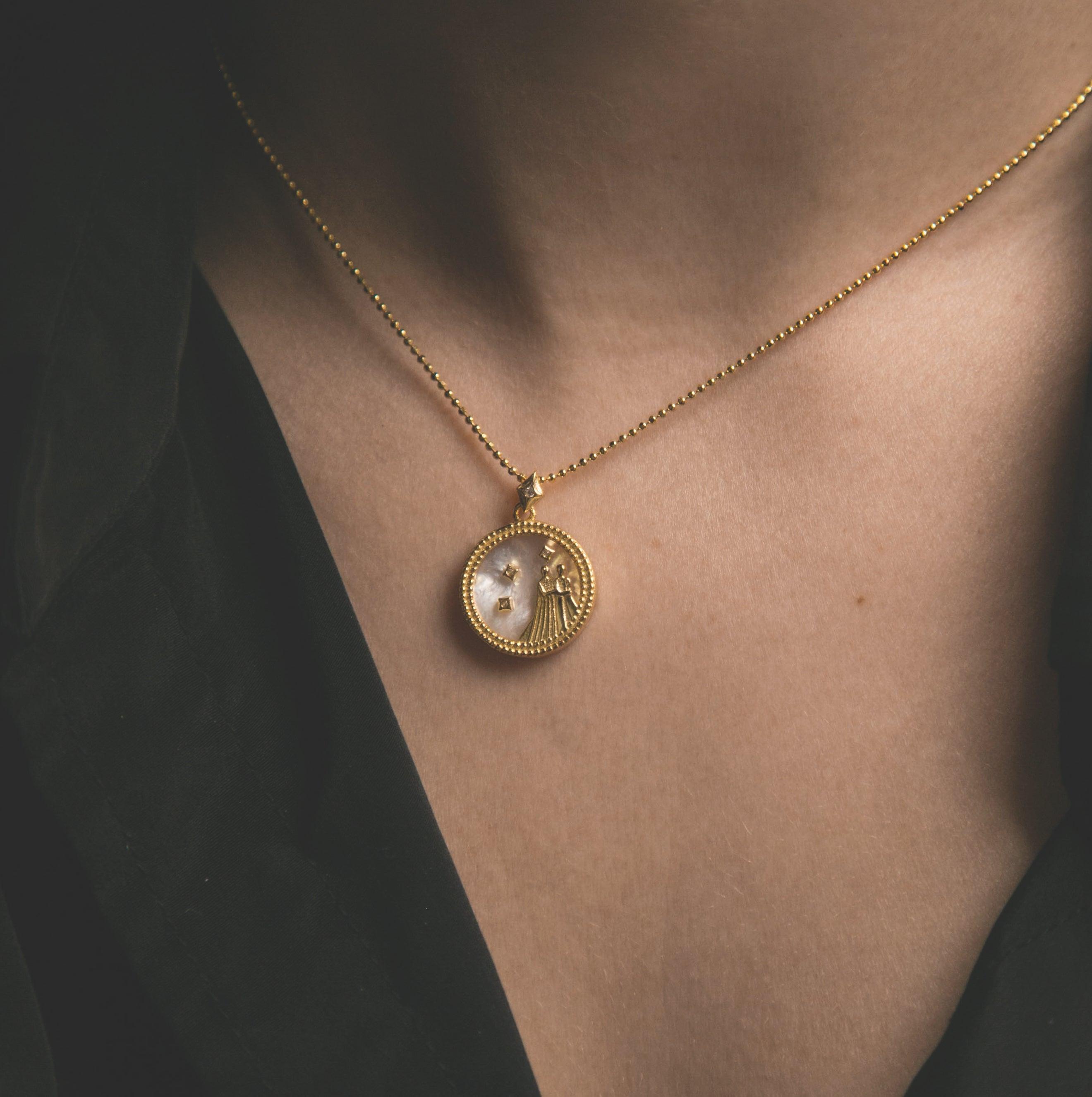 Asta Zodiac Star Sign Necklace - Mother of Pearl | 18ct Gold