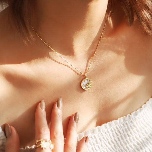 Asta Zodiac Star Sign Necklace - Mother of Pearl | 18K Gold Plated - Luna Charles | chain, charm, everyday, gold, Jewellery, necklace, pendant, star sign, wedding, zodiac | 