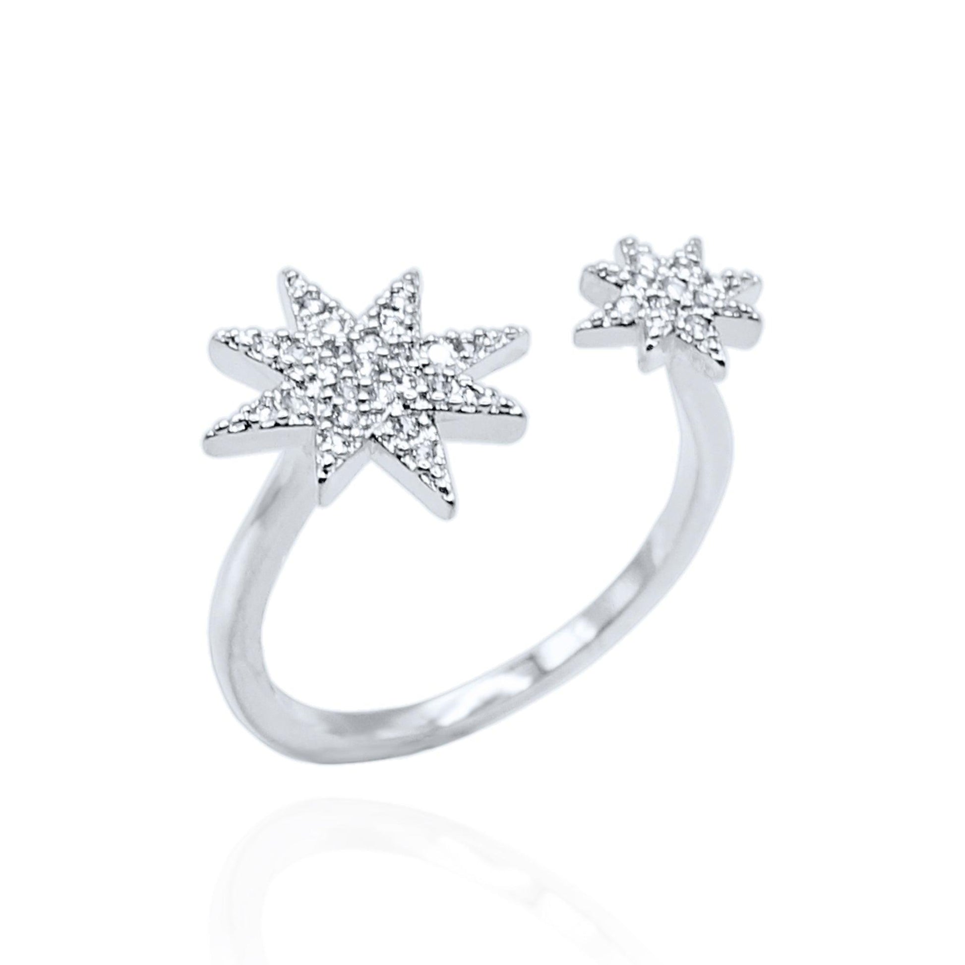 Astrid Double Star Ring | 925 Sterling Silver - Luna Charles | adjustable, gemstone, Jewellery, ring, silver, sparkle, stars, statement | 