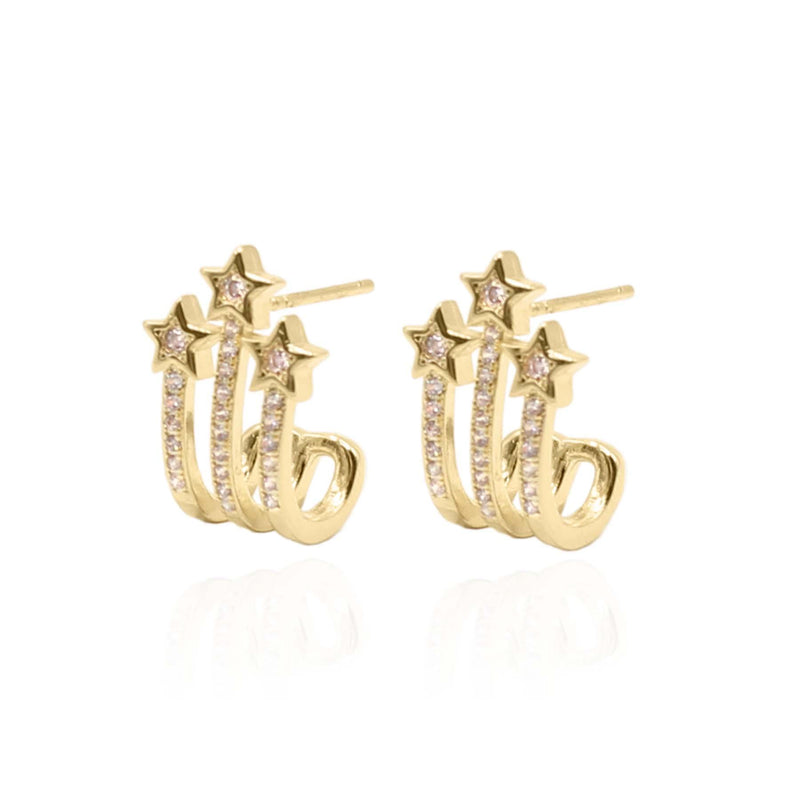 Aurora Star Trio Earrings | 18K Gold Plated - Luna Charles | Earrings, gold, hoops, Jewellery, sparkle, Star | 