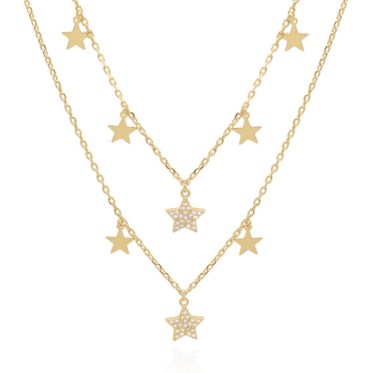 Blake Double Row Star Necklace | 18k Gold Plated