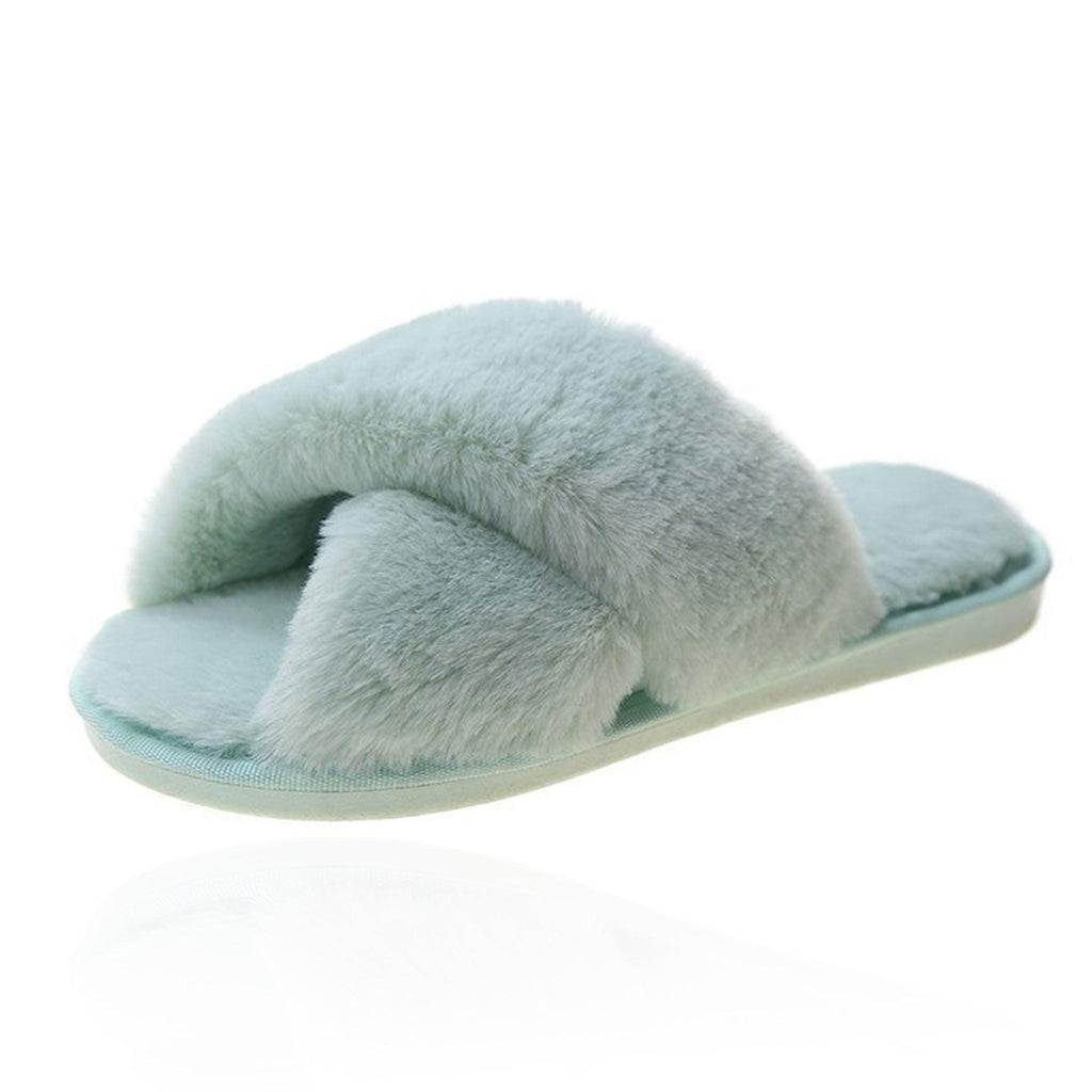 Blossom Faux Fur Slippers Mint Green