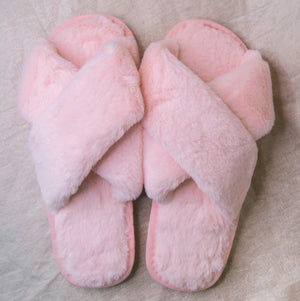 Blossom Faux Fur Slippers - Pink - Luna Charles | accessories, comfort, dawn, everyday, faux fur, fluffy, pink, slippers | 