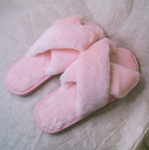 Blossom Faux Fur Slippers - Pink - Luna Charles | accessories, comfort, dawn, everyday, faux fur, fluffy, pink, slippers | 