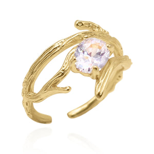 Cadie Branch Effect Stone Ring | 18K Gold Plated - Luna Charles | adjustable, gold, ring, statement | 