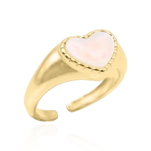 Cariad Heart Mother of Pearl Ring | 18K Gold Plated - Luna Charles | adjustable, gold, heart, ring, shell, statement | 