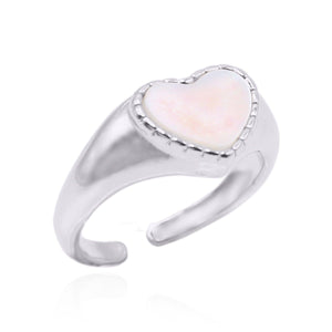 Cariad Heart Mother of Pearl Ring | 925 Sterling Silver - Luna Charles | adjustable, gold, heart, ring, shell, statement | 