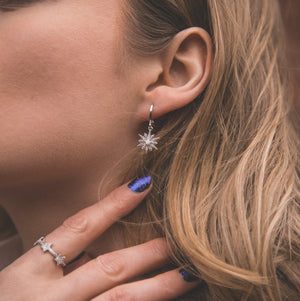 Esmae Moon & Star Earrings | 925 Silver Plated - Luna Charles | Earrings, gemstone, huggie, Jewellery, moon, opal, silver, spike, Star, wedding | 