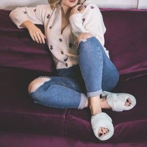 Blossom Faux Fur Slippers - Mint Green - Luna Charles | accessories, comfort, dawn, everyday, faux fur, fluffy, green, mint, slippers | 