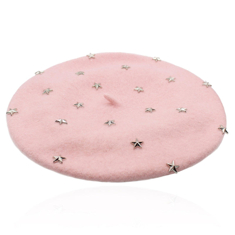 Delphine Star Studded Beret - Blush Pink - Luna Charles | accessories, beret, boho, hat, Star, wool | 