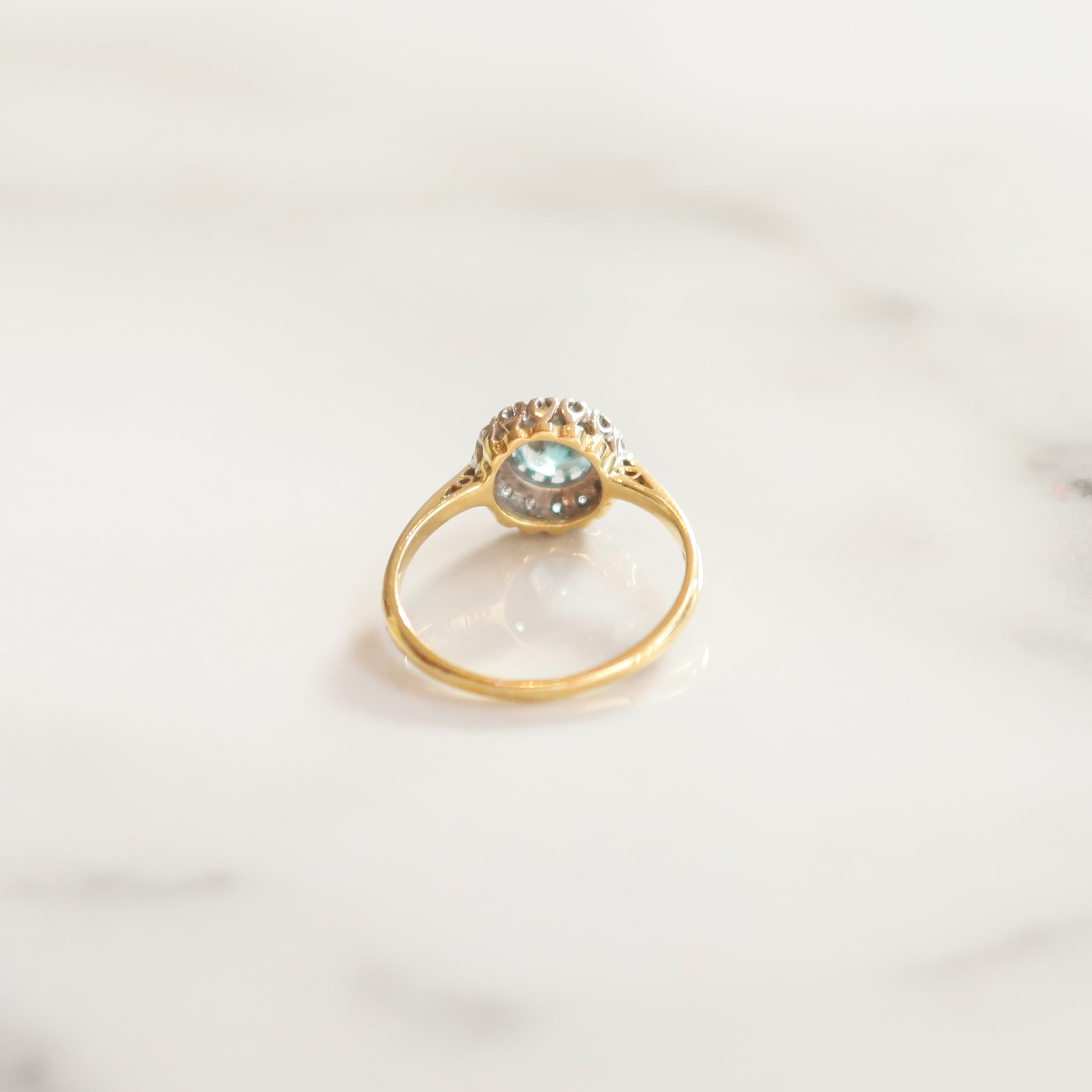 Vintage Doris Diamond & Topaz Halo Ring | UK Size O | 18ct Solid Gold