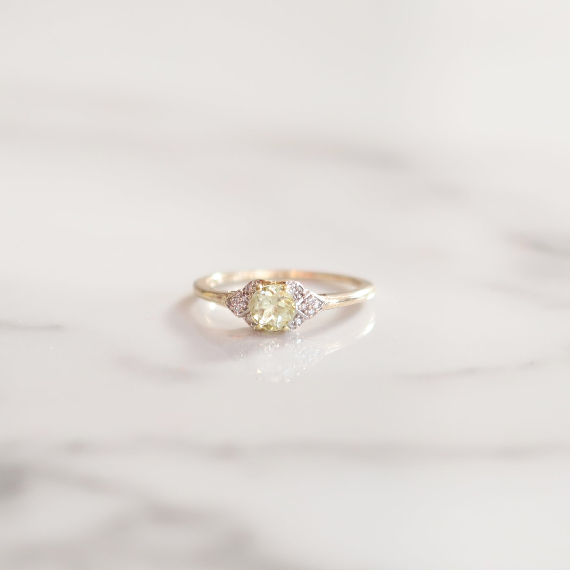 Vintage Dorothy Diamond & Green Amethyst Ring | UK Size O | 9ct Gold