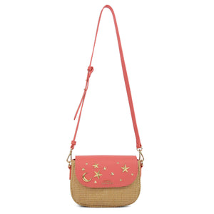 Elena Star Studded Rattan Handbag - Coral & Gold