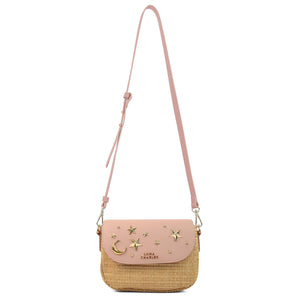 Elena Star Studded Rattan Handbag - Pink & Gold