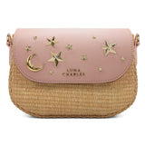 Elena Star Studded Rattan Handbag - Pink & Gold