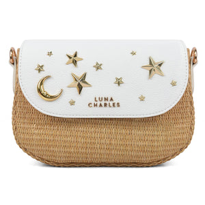 Elena Star Studded Rattan Handbag - White & Gold